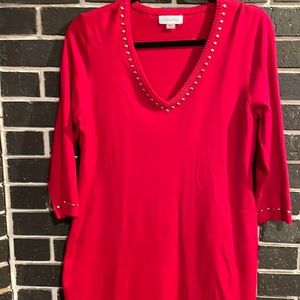 Calvin Klein Women’s Large Red Embellished V Neck Sweater Dress